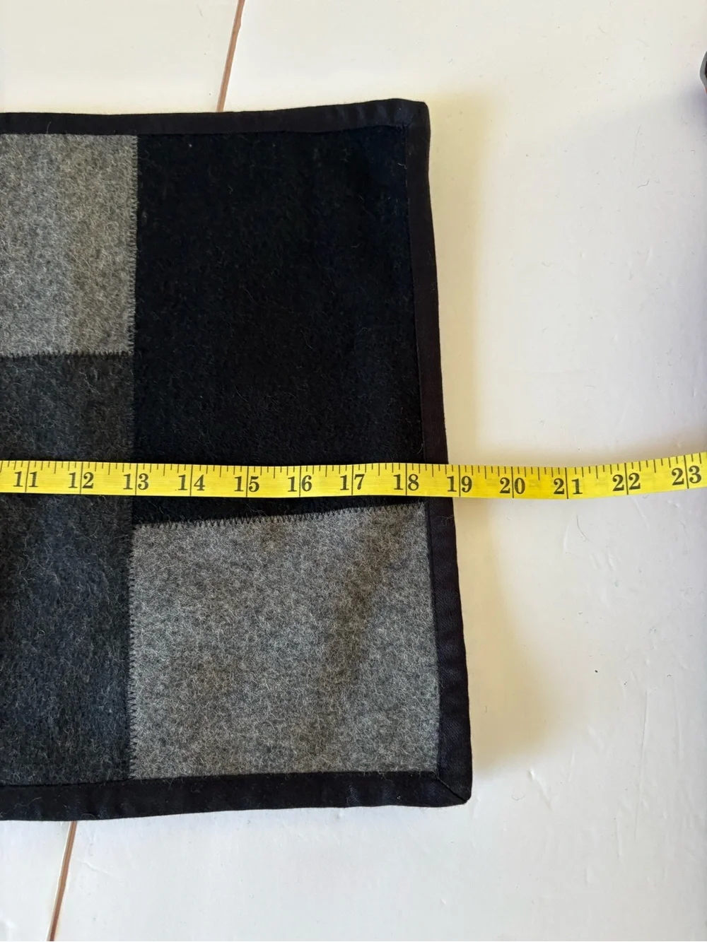 Crate & Barrel Soho Felt Black Grey Plaid Placemats - Set of 2 - Wool Blend